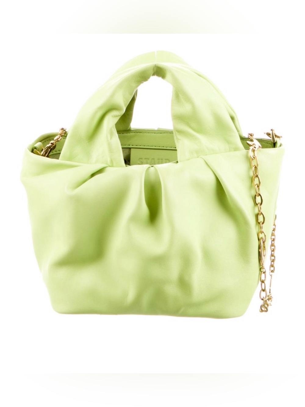 STAUD Light Green Mini Pouch Bag with Gold Chain